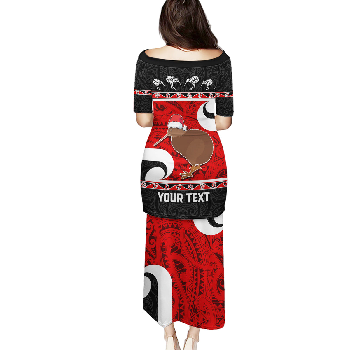 Personalized New Zealand Christmas Puletasi Santa Haka Fern and Kiwi Bird Tino Rangatiratanga Maori Flag Style LT03 - Polynesian Pride