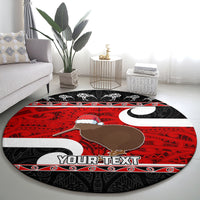 Personalized New Zealand Christmas Round Carpet Santa Haka Fern and Kiwi Bird Tino Rangatiratanga Maori Flag Style LT03 - Polynesian Pride