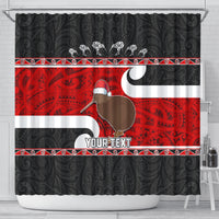 Personalized New Zealand Christmas Shower Curtain Santa Haka Fern and Kiwi Bird Tino Rangatiratanga Maori Flag Style LT03 - Polynesian Pride