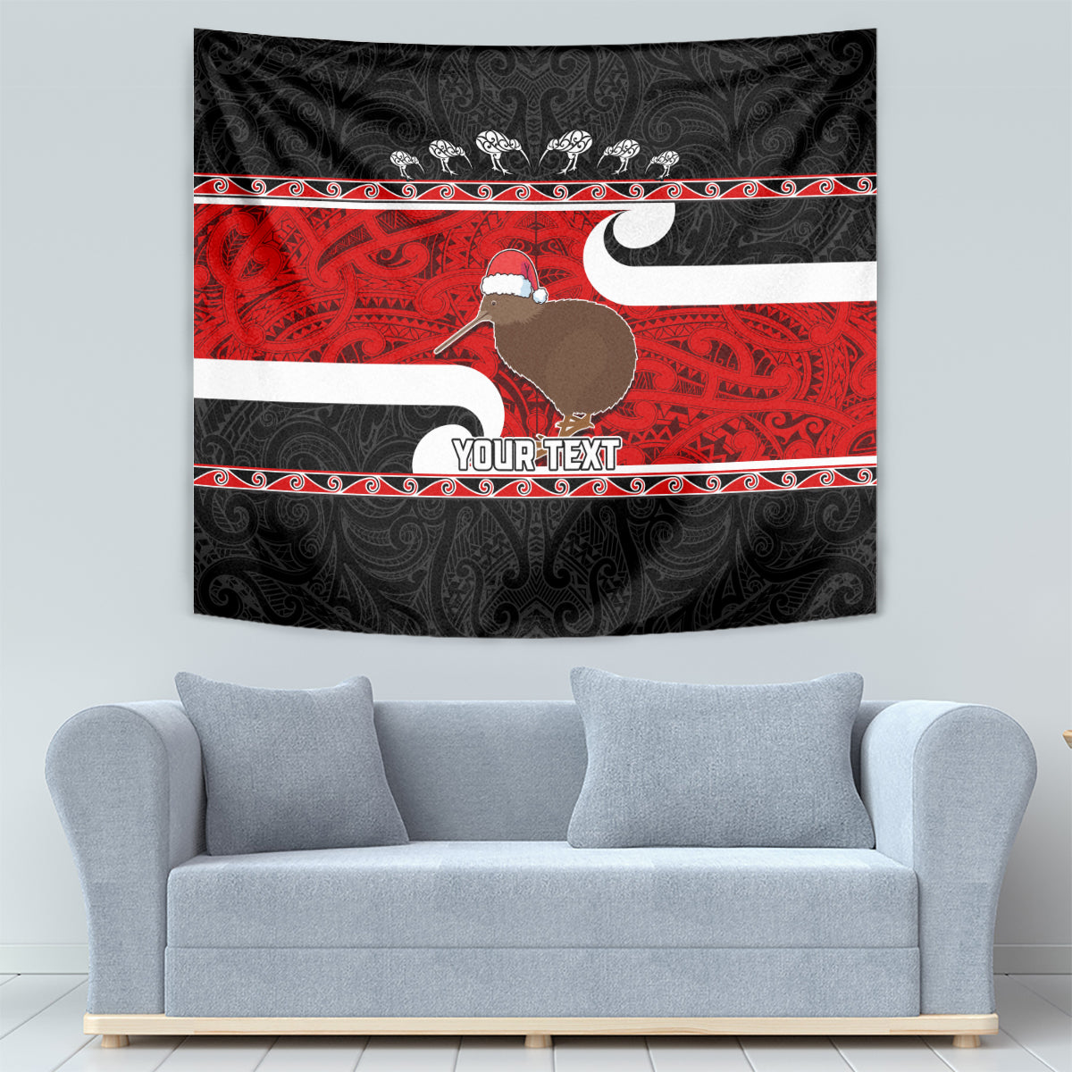 Personalized New Zealand Christmas Tapestry Santa Haka Fern and Kiwi Bird Tino Rangatiratanga Maori Flag Style LT03 - Polynesian Pride