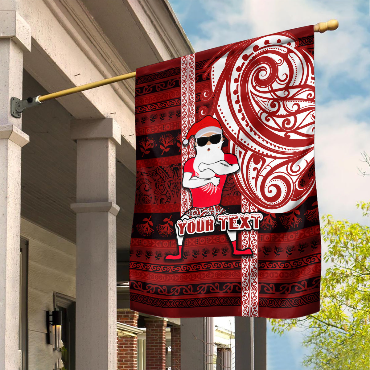 Personalized New Zealand Christmas Garden Flag Santa Claus and Kiwi Bird Maori Tattoo Koru Pattern LT03 House Flag Red - Polynesian Pride