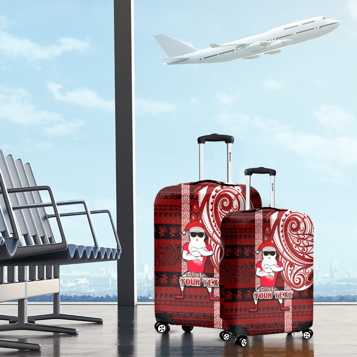 Personalized New Zealand Christmas Luggage Cover Santa Claus and Kiwi Bird Maori Tattoo Koru Pattern LT03 - Polynesian Pride