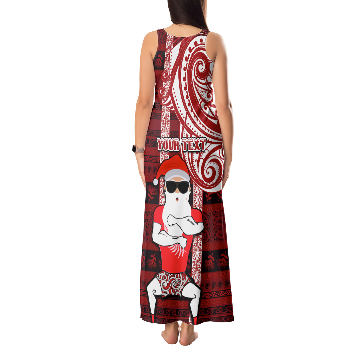 Personalized New Zealand Christmas Tank Maxi Dress Santa Claus and Kiwi Bird Maori Tattoo Koru Pattern LT03 - Polynesian Pride