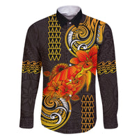 Hawaii Turtle Hibiscus Flower Family Matching Long Sleeve Bodycon Dress and Hawaiian Shirt Polynesian Tattoo LT03 Dad's Shirt - Long Sleeve Black - Polynesian Pride