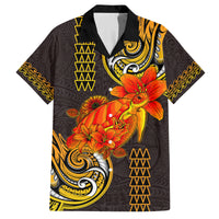 Hawaii Turtle Hibiscus Flower Family Matching Off Shoulder Maxi Dress and Hawaiian Shirt Polynesian Tattoo LT03 Dad's Shirt - Short Sleeve Black - Polynesian Pride