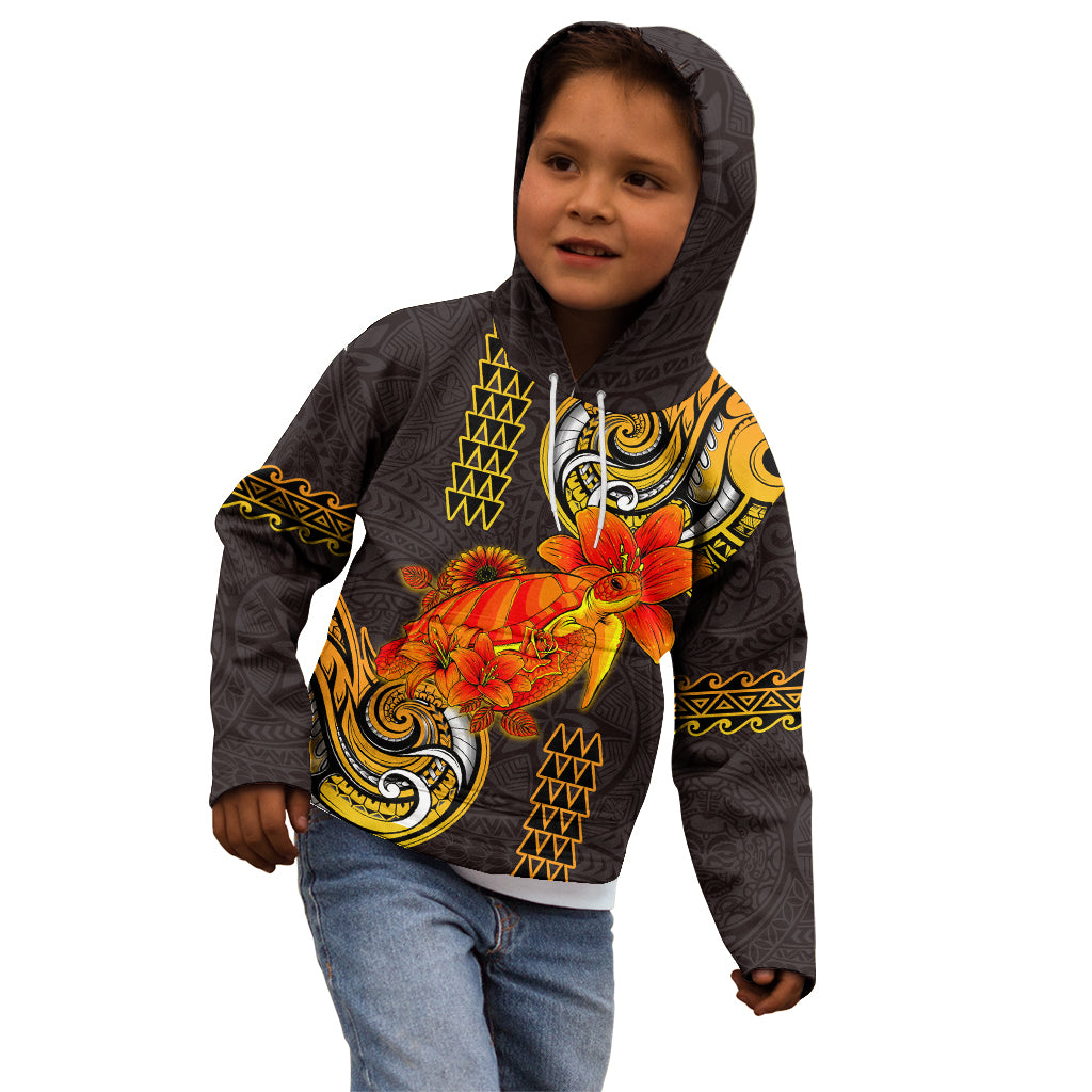 Hawaii Turtle Hibiscus Flower Kid Hoodie Polynesian Tattoo LT03 - Polynesian Pride