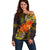 Hawaii Turtle Hibiscus Flower Off Shoulder Sweater Polynesian Tattoo LT03 Women Black - Polynesian Pride