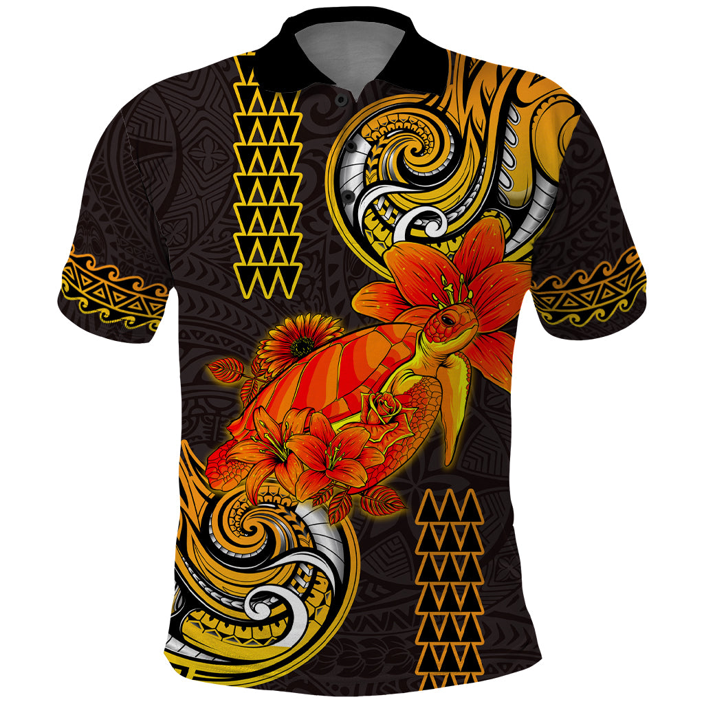 Hawaii Turtle Hibiscus Flower Polo Shirt Polynesian Tattoo LT03 Black - Polynesian Pride