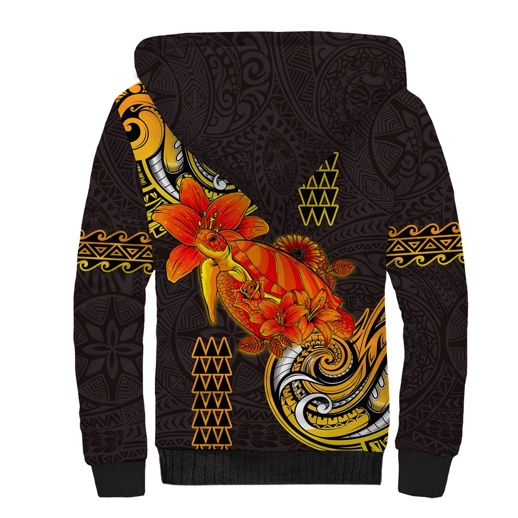 Hawaii Turtle Hibiscus Flower Sherpa Hoodie Polynesian Tattoo LT03 - Polynesian Pride