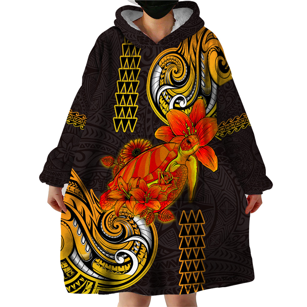 Hawaii Turtle Hibiscus Flower Wearable Blanket Hoodie Polynesian Tattoo LT03 - Polynesian Pride