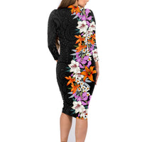 Hawaii Tropical Leaves and Flowers Family Matching Long Sleeve Bodycon Dress and Hawaiian Shirt Tribal Polynesian Pattern LT03 - Polynesian Pride