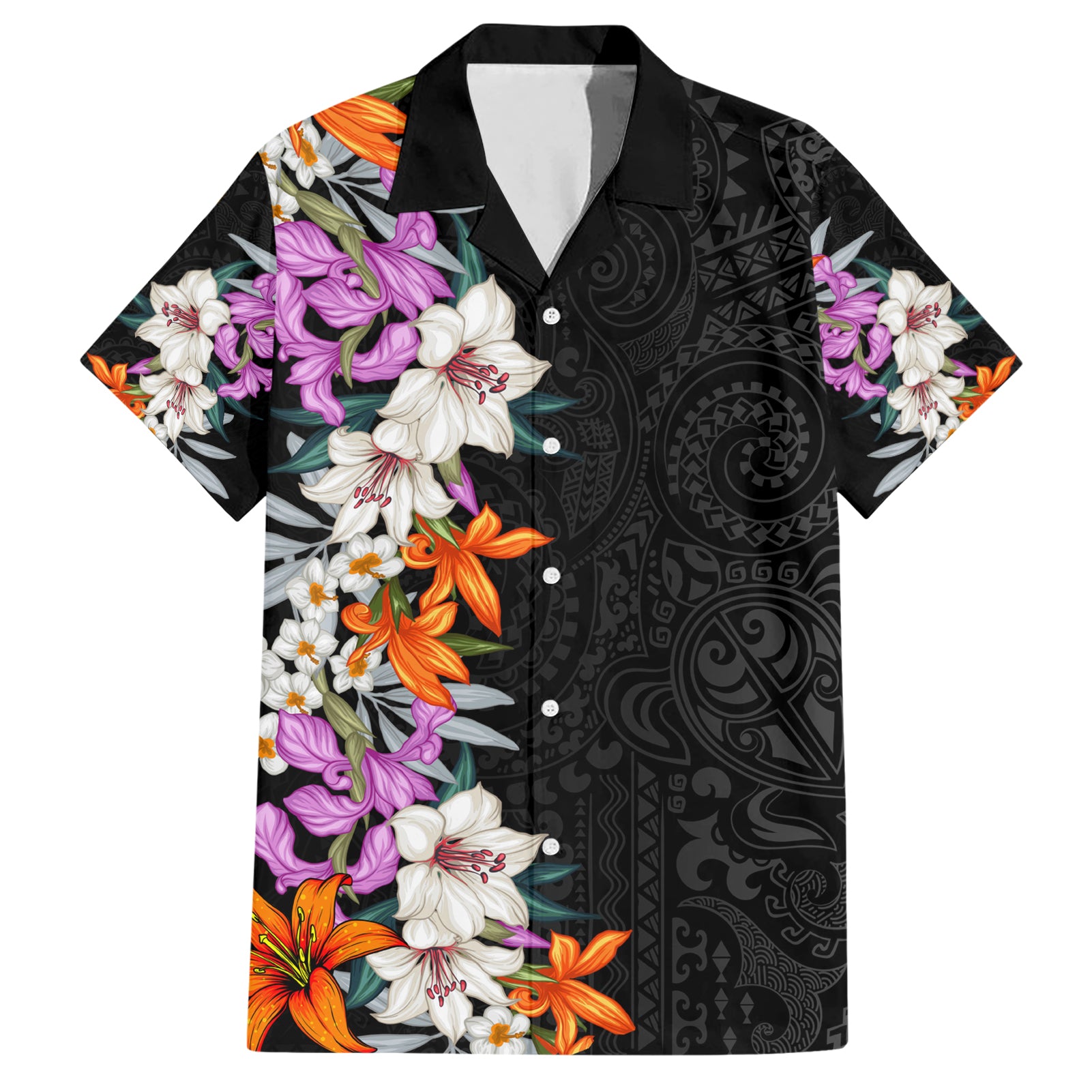 Hawaii Tropical Leaves and Flowers Hawaiian Shirt Tribal Polynesian Pattern LT03 Black - Polynesian Pride