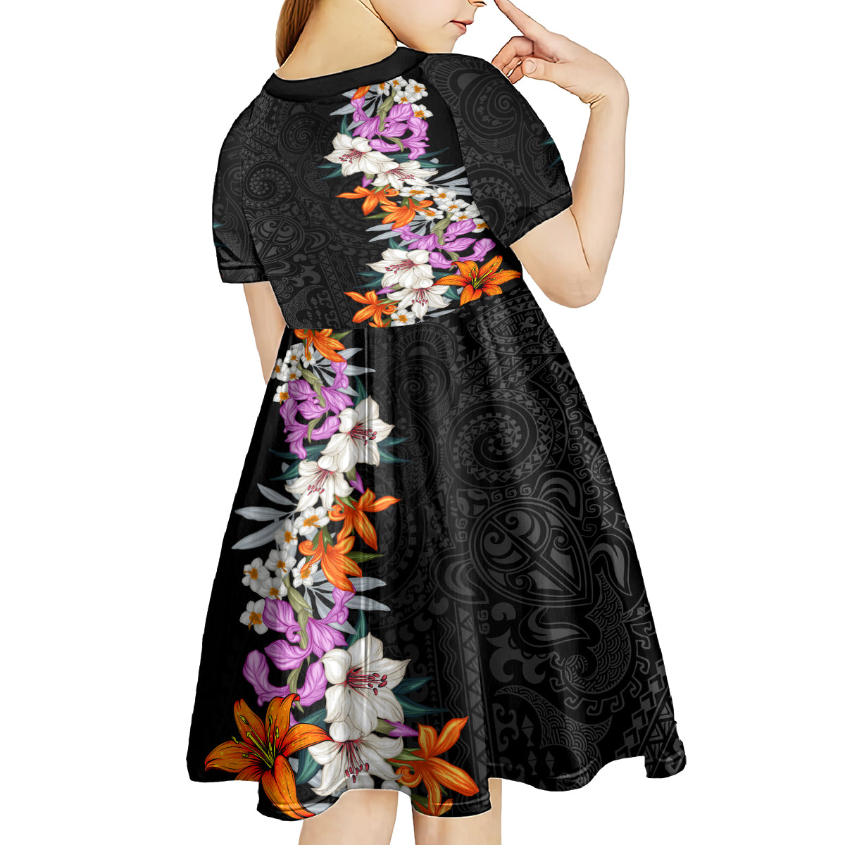 Hawaii Tropical Leaves and Flowers Kid Short Sleeve Dress Tribal Polynesian Pattern LT03 - Polynesian Pride