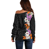 Hawaii Tropical Leaves and Flowers Off Shoulder Sweater Tribal Polynesian Pattern LT03 - Polynesian Pride
