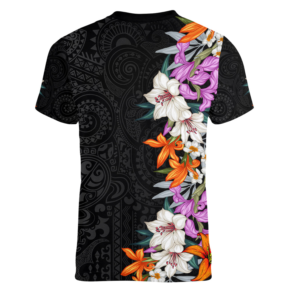 Hawaii Tropical Leaves and Flowers Women V Neck T Shirt Tribal Polynesian Pattern LT03 - Polynesian Pride