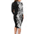 Hawaii Tropical Leaves and Flowers Family Matching Long Sleeve Bodycon Dress and Hawaiian Shirt Tribal Polynesian Pattern Black White Style LT03 - Polynesian Pride