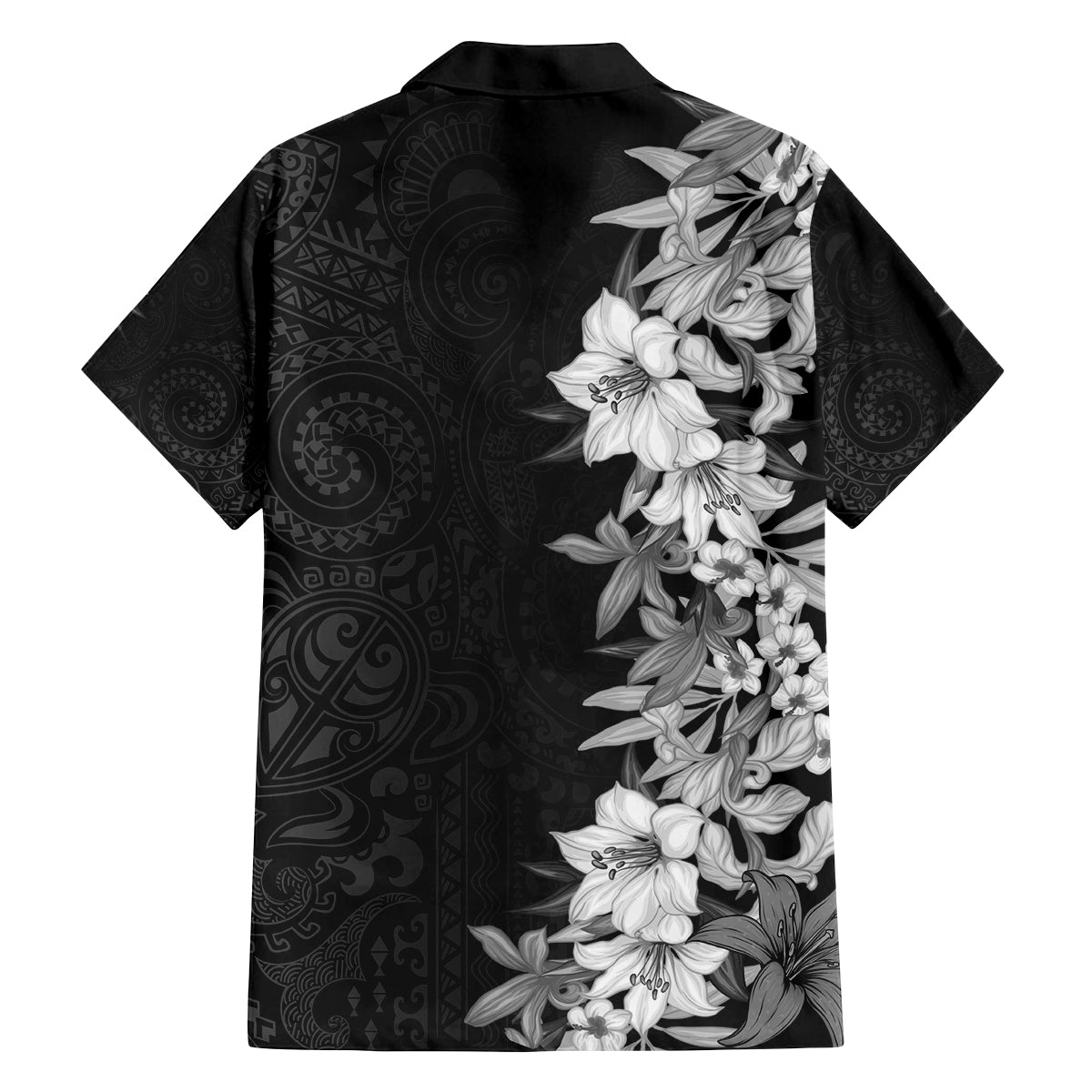 Hawaii Tropical Leaves and Flowers Family Matching Off Shoulder Long Sleeve Dress and Hawaiian Shirt Tribal Polynesian Pattern Black White Style LT03 - Polynesian Pride