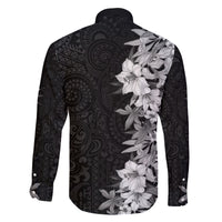 Hawaii Tropical Leaves and Flowers Family Matching Off Shoulder Long Sleeve Dress and Hawaiian Shirt Tribal Polynesian Pattern Black White Style LT03 - Polynesian Pride