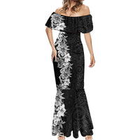 Hawaii Tropical Leaves and Flowers Mermaid Dress Tribal Polynesian Pattern Black White Style LT03 - Polynesian Pride