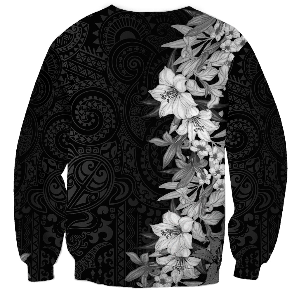Hawaii Tropical Leaves and Flowers Sweatshirt Tribal Polynesian Pattern Black White Style LT03 - Polynesian Pride