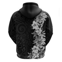 Hawaii Tropical Leaves and Flowers Zip Hoodie Tribal Polynesian Pattern Black White Style LT03 - Polynesian Pride