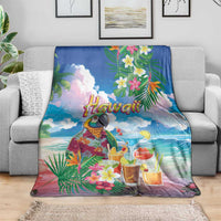 Hawaii Cocktails Blanket Parrot with Cute Beach Landscape and Tropical Plants