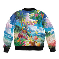 Hawaii Cocktails Bomber Jacket Parrot with Cute Beach Landscape and Tropical Plants