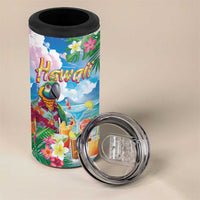 Hawaii Cocktails 4 in 1 Can Cooler Tumbler Parrot with Cute Beach Landscape and Tropical Plants