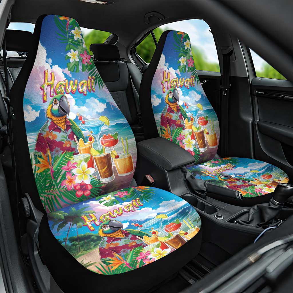 Hawaii Cocktails Car Seat Cover Parrot with Cute Beach Landscape and Tropical Plants