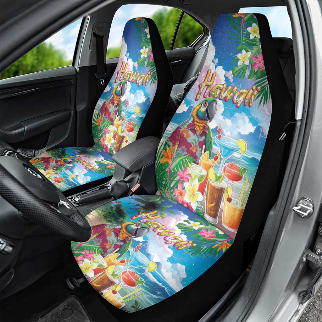 Hawaii Cocktails Car Seat Cover Parrot with Cute Beach Landscape and Tropical Plants