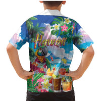 Hawaii Cocktails Family Matching Mermaid Dress and Hawaiian Shirt Parrot with Cute Beach Landscape and Tropical Plants