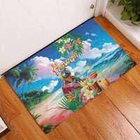 Hawaii Cocktails Rubber Doormat Parrot with Cute Beach Landscape and Tropical Plants