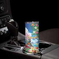 Hawaii Cocktails Skinny Tumbler Parrot with Cute Beach Landscape and Tropical Plants