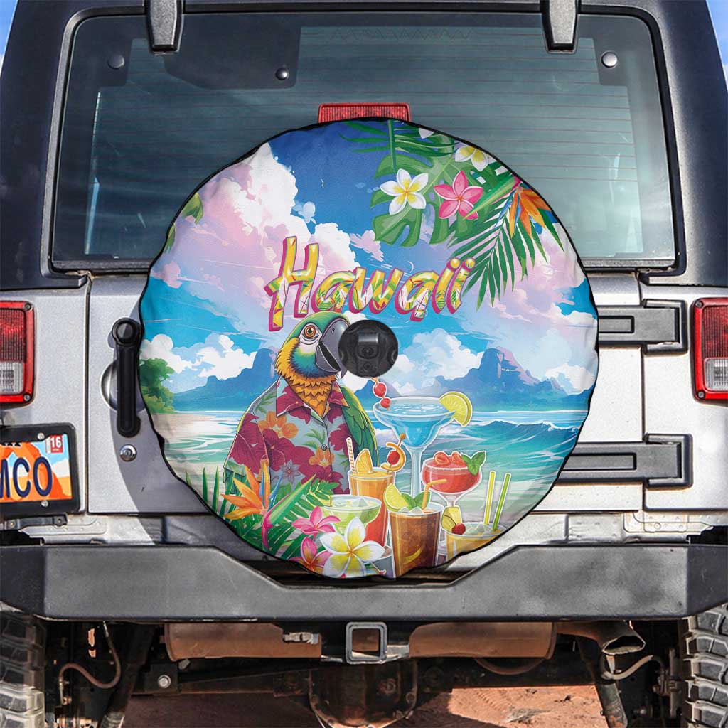 Hawaii Cocktails Spare Tire Cover Parrot with Cute Beach Landscape and Tropical Plants