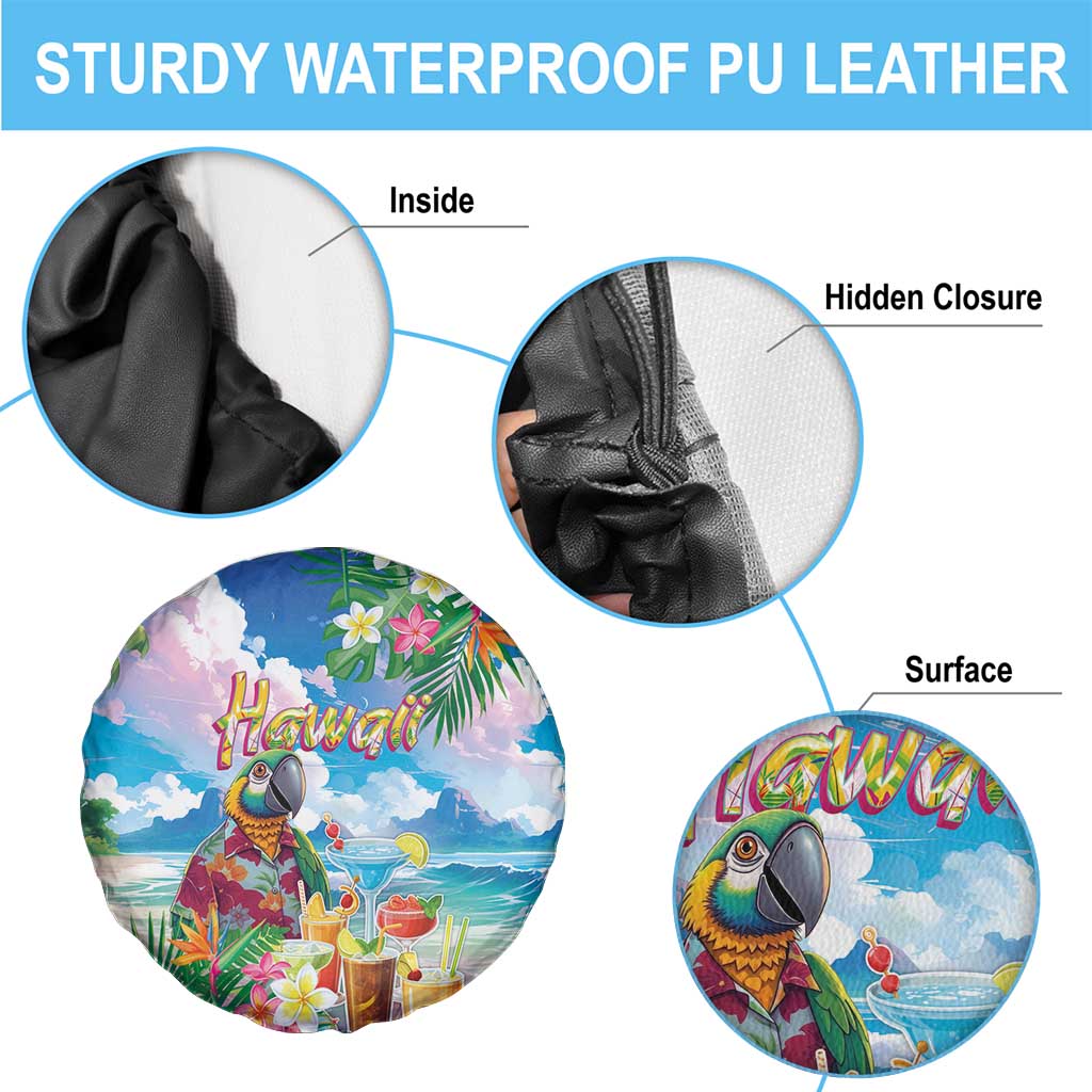 Hawaii Cocktails Spare Tire Cover Parrot with Cute Beach Landscape and Tropical Plants