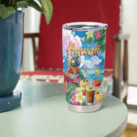 Hawaii Cocktails Tumbler Cup Parrot with Cute Beach Landscape and Tropical Plants
