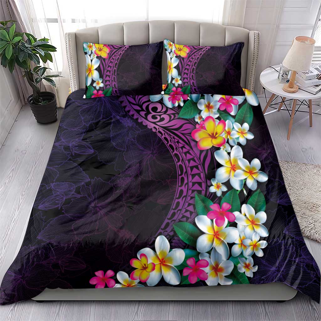 Hawaiian Plumeria-Polynesian Art Tattoo Mauve Color Bedding Set