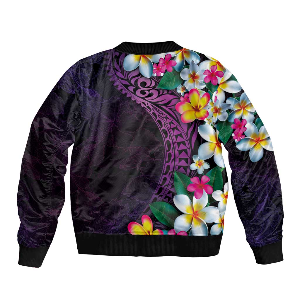 Hawaiian Plumeria-Polynesian Art Tattoo Mauve Color Bomber Jacket