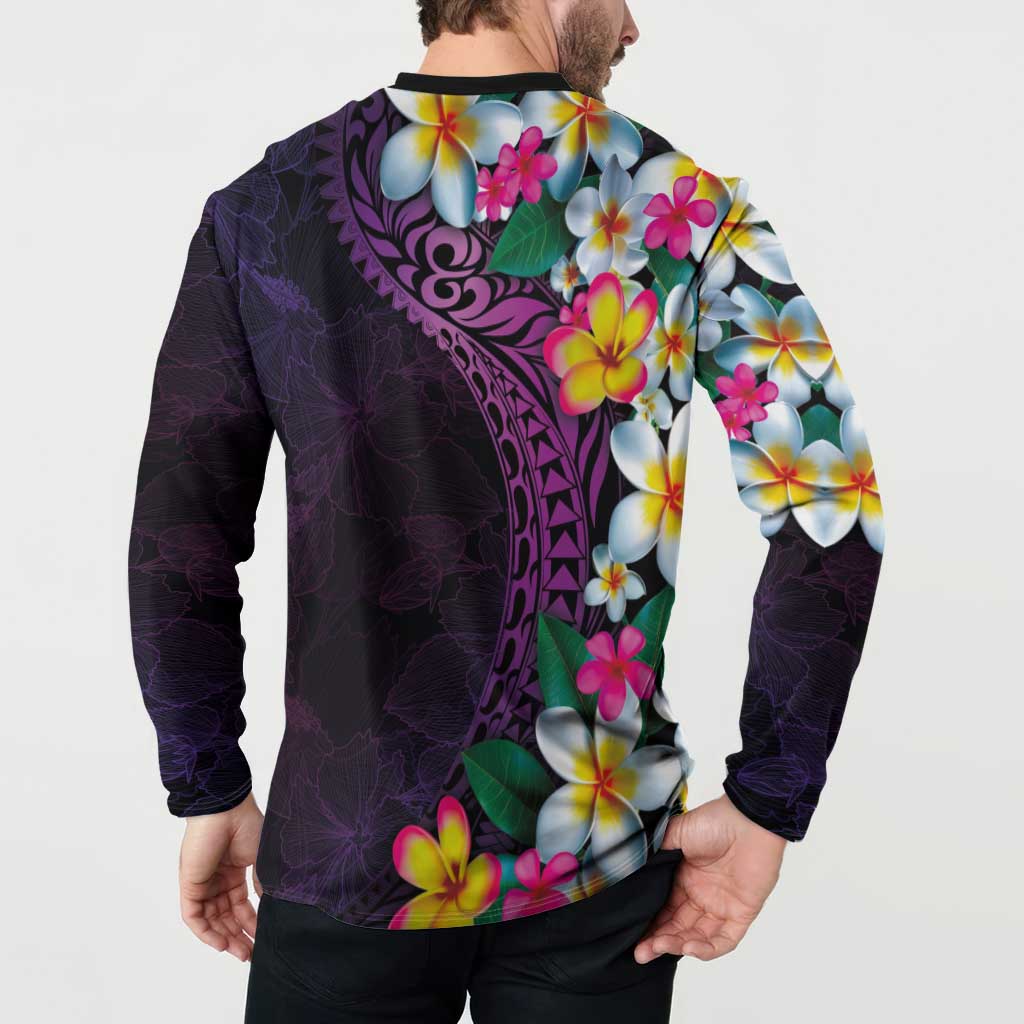 Hawaiian Plumeria-Polynesian Art Tattoo Mauve Color Button Sweatshirt