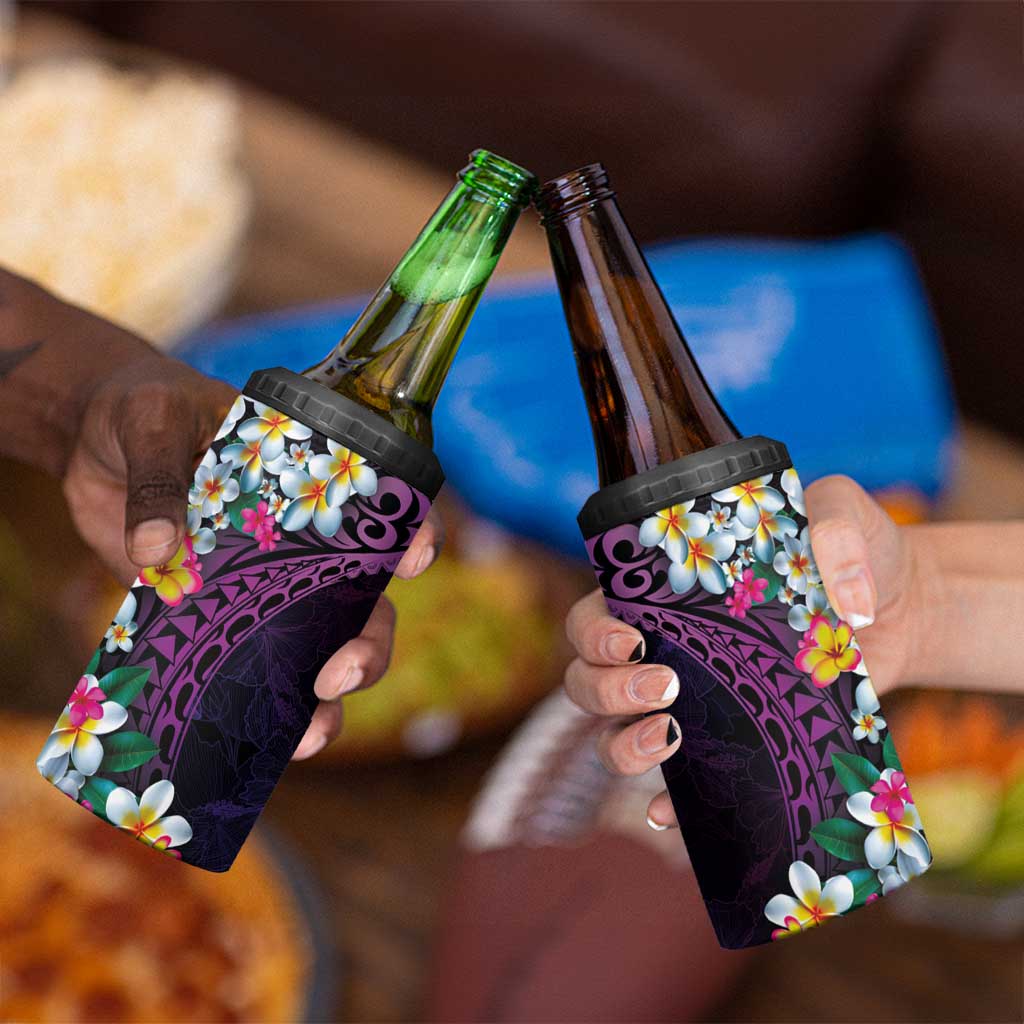 Hawaiian Plumeria-Polynesian Art Tattoo Mauve Color 4 in 1 Can Cooler Tumbler