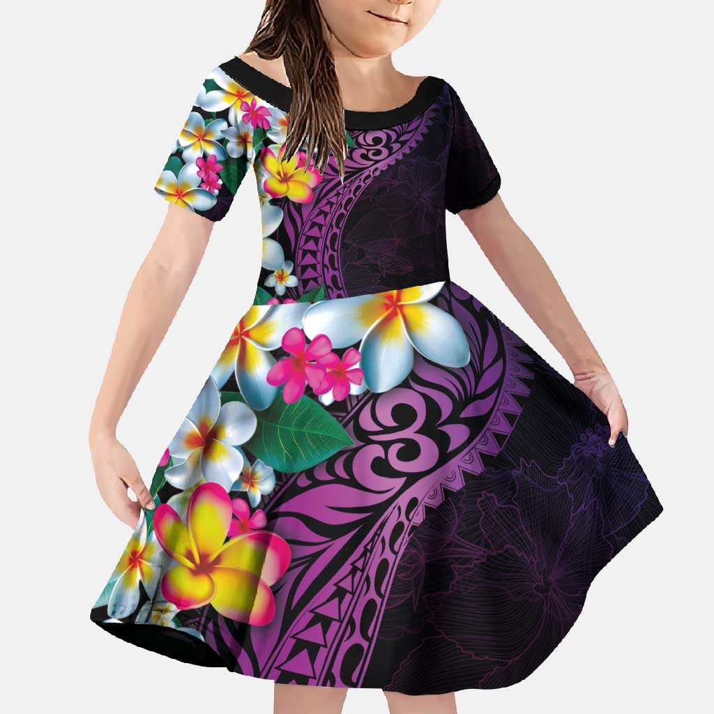 Hawaiian Plumeria-Polynesian Art Tattoo Mauve Color Family Matching Mermaid Dress and Hawaiian Shirt LT03 Daughter's Dress Purple - Polynesian Pride