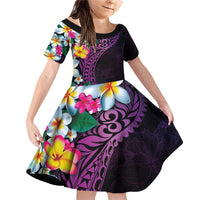 Hawaiian Plumeria-Polynesian Art Tattoo Mauve Color Family Matching Off Shoulder Short Dress and Hawaiian Shirt