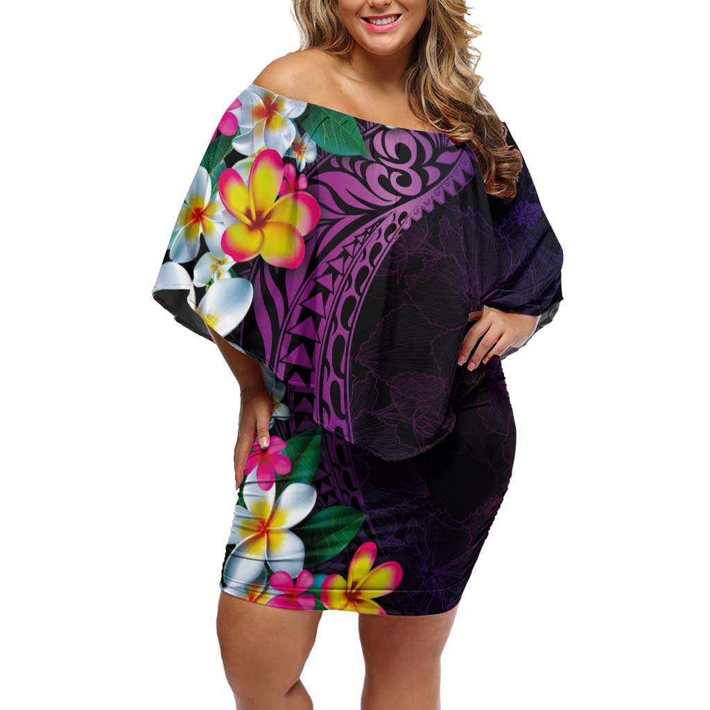Hawaiian Plumeria-Polynesian Art Tattoo Mauve Color Family Matching Off Shoulder Short Dress and Hawaiian Shirt
