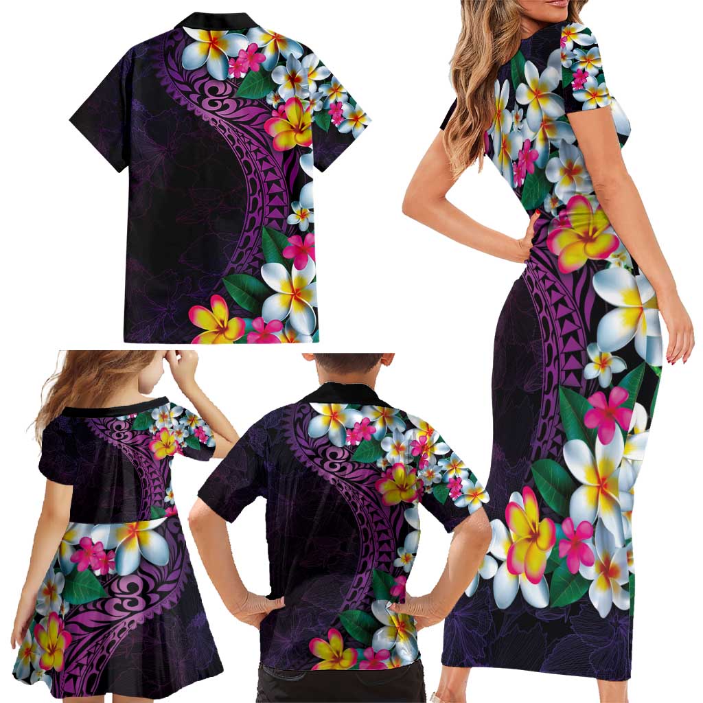 Hawaiian Plumeria-Polynesian Art Tattoo Mauve Color Family Matching Short Sleeve Bodycon Dress and Hawaiian Shirt LT03 - Polynesian Pride