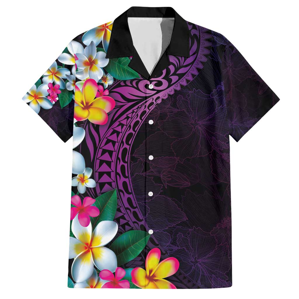 Hawaiian Plumeria-Polynesian Art Tattoo Mauve Color Family Matching Short Sleeve Bodycon Dress and Hawaiian Shirt LT03 Dad's Shirt - Short Sleeve Purple - Polynesian Pride