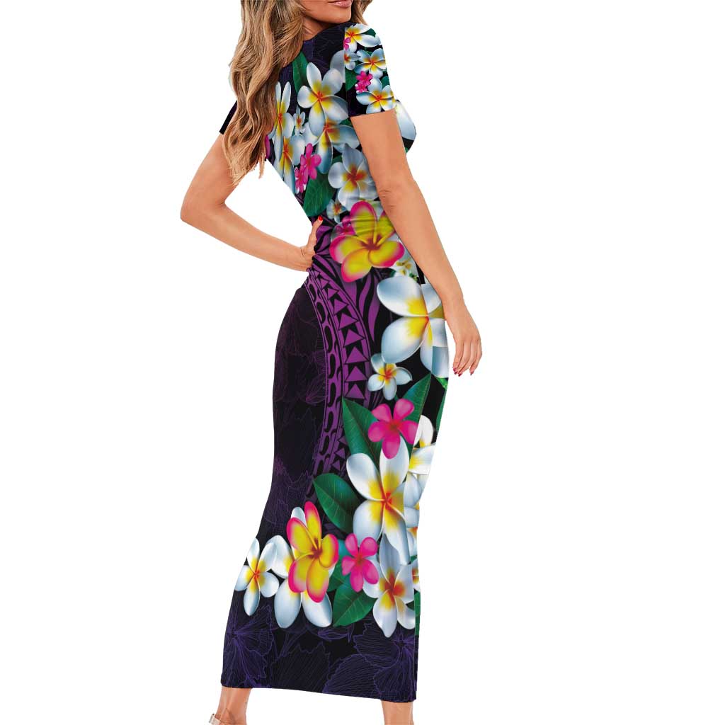 Hawaiian Plumeria-Polynesian Art Tattoo Mauve Color Family Matching Short Sleeve Bodycon Dress and Hawaiian Shirt LT03 - Polynesian Pride