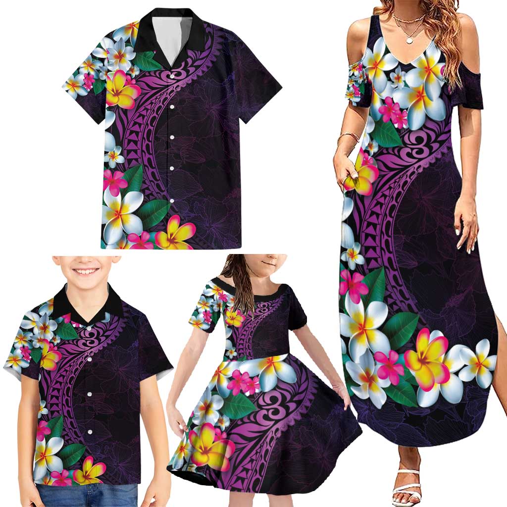 Hawaiian Plumeria-Polynesian Art Tattoo Mauve Color Family Matching Summer Maxi Dress and Hawaiian Shirt