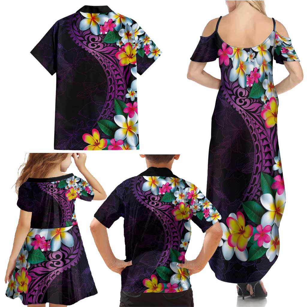 Hawaiian Plumeria-Polynesian Art Tattoo Mauve Color Family Matching Summer Maxi Dress and Hawaiian Shirt