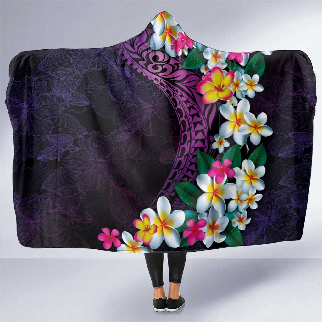 Hawaiian Plumeria-Polynesian Art Tattoo Mauve Color Hooded Blanket