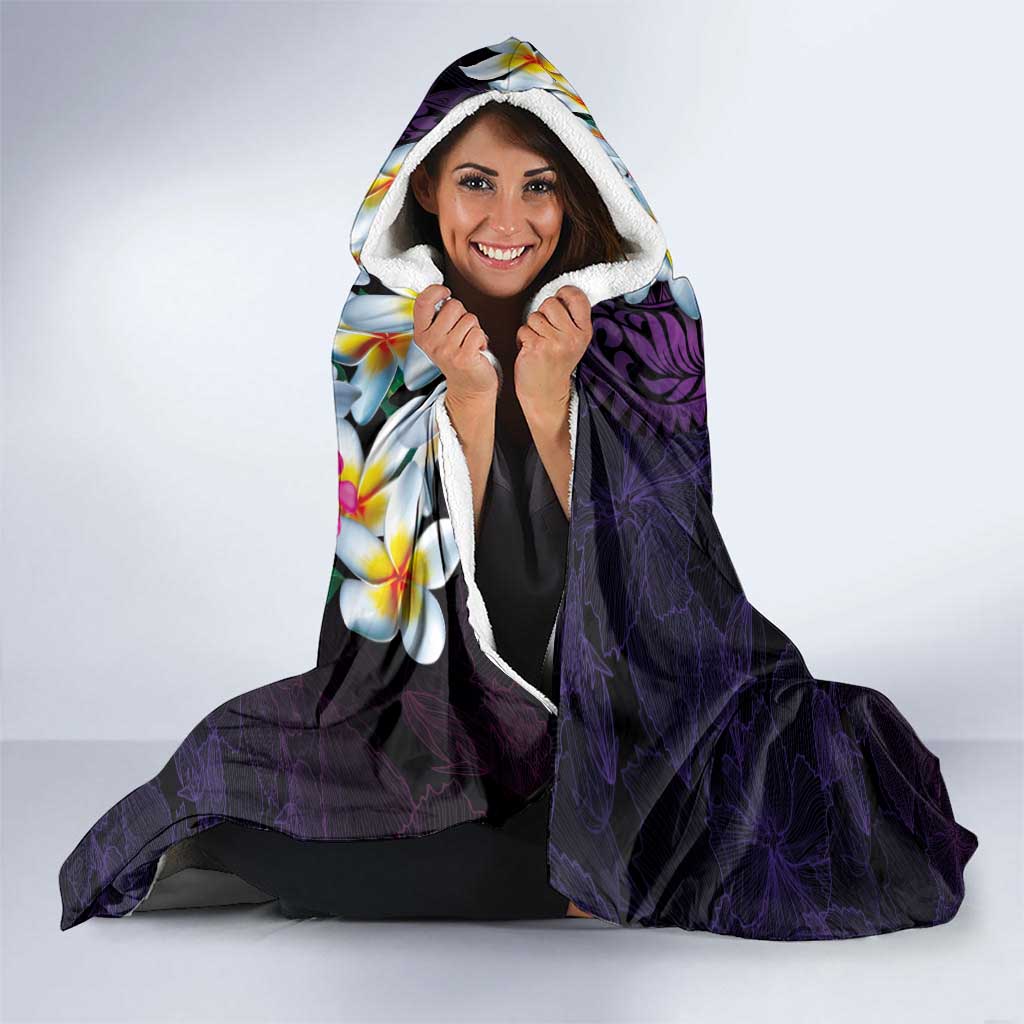 Hawaiian Plumeria-Polynesian Art Tattoo Mauve Color Hooded Blanket